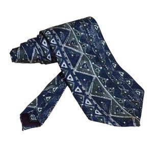 100% Silk 7th AVE Modernist Blue Diamond Gent's Necktie Tie